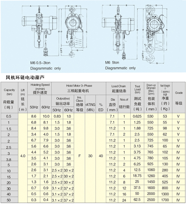風(fēng)機(jī)環(huán)鏈電動(dòng)葫蘆技術(shù)參數(shù)圖
